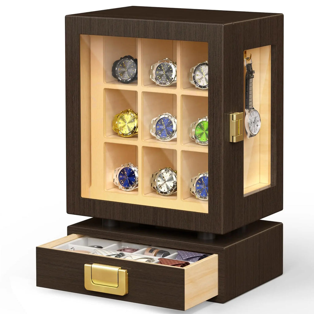Wooden Watch Storage Box with Drawer