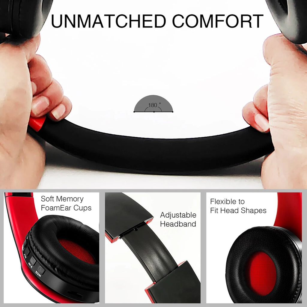 Foldable Bluetooth 5.3 Over-Ear Headphones with FM Radio & Mic