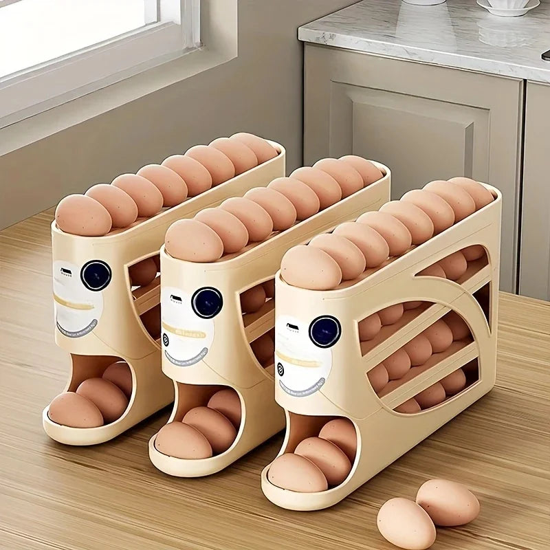 3-Tier Rolling Egg Organiser for Fridge | Holds 24–30 Eggs | Space-Saving Kitchen Storage Rack