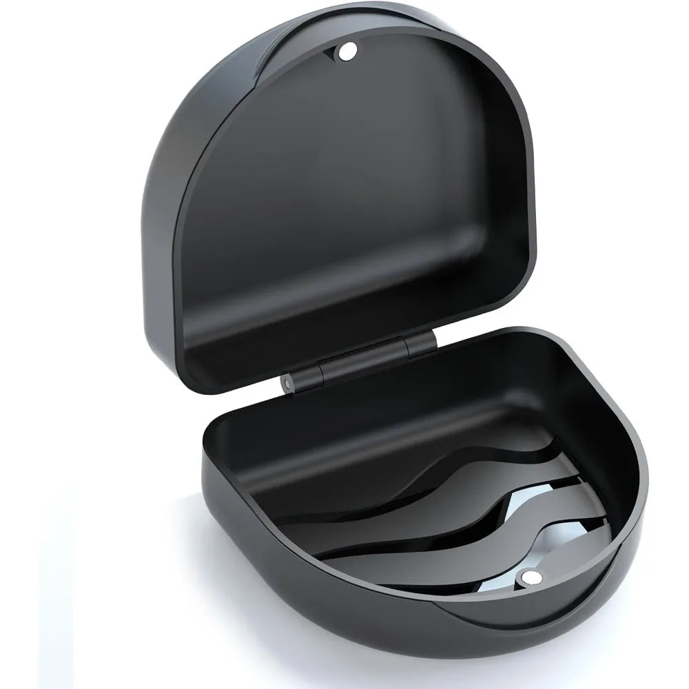 Universal Dental Storage Case Holder for Retainers Dentures Night Guards Mouth Guards Teeth Aligners Slim Braces Orthodontic Appliances and Oral Care Devices Travel Friendly Protective Box with Secure Lid Sleek Black