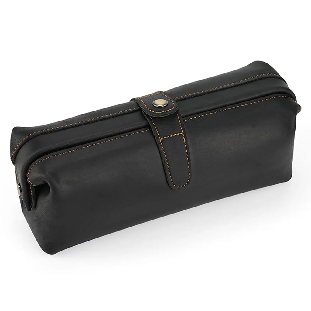 AIGUONIU Crazy Horse Leather Cosmetic Toiletry Bathroom Bag for Traveler Travel Lipstick Make up Bag Full Grain Leather Wash Bag