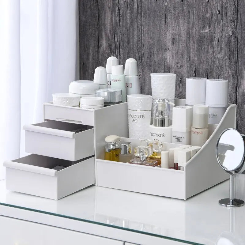 Desktop Makeup Storage Box with Drawer – Modular Cosmetic Organiser