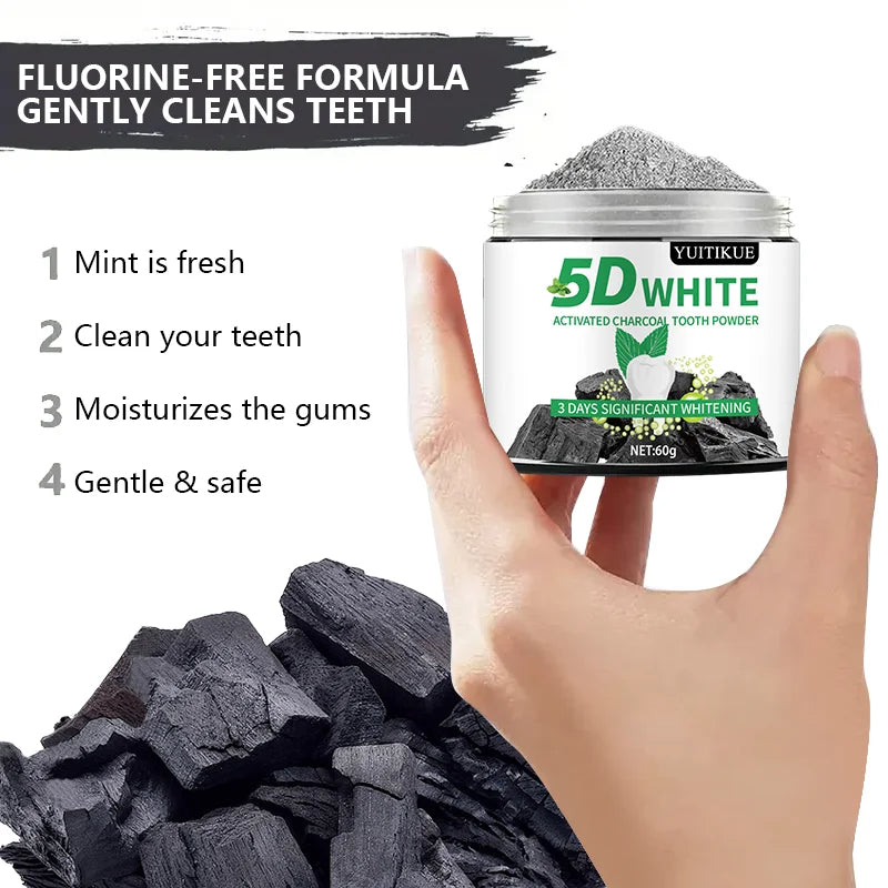 YUlTlKUE 5D White Activated charcoal Tooth Powder Natural Teeth Whitening Oral Care Fresh Breath 60g