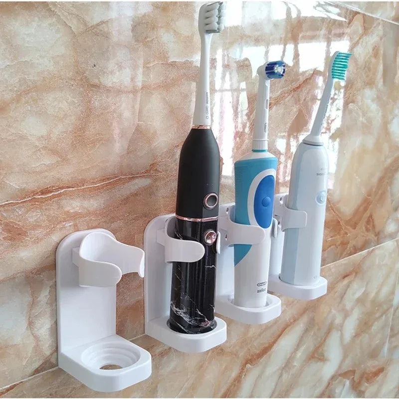 Traceless Toothbrush Holder Wall Mounted Bathroom Organizer for Electric and Manual Toothbrushes with Strong Adhesive Stand