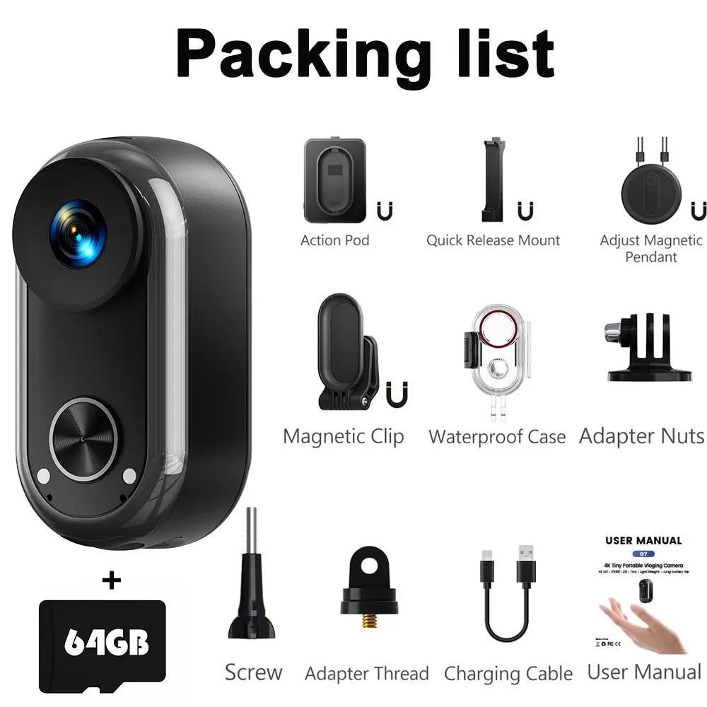 ANSVICAM 4K Mini Action Camera with Magnetic Mounts & Charging Case