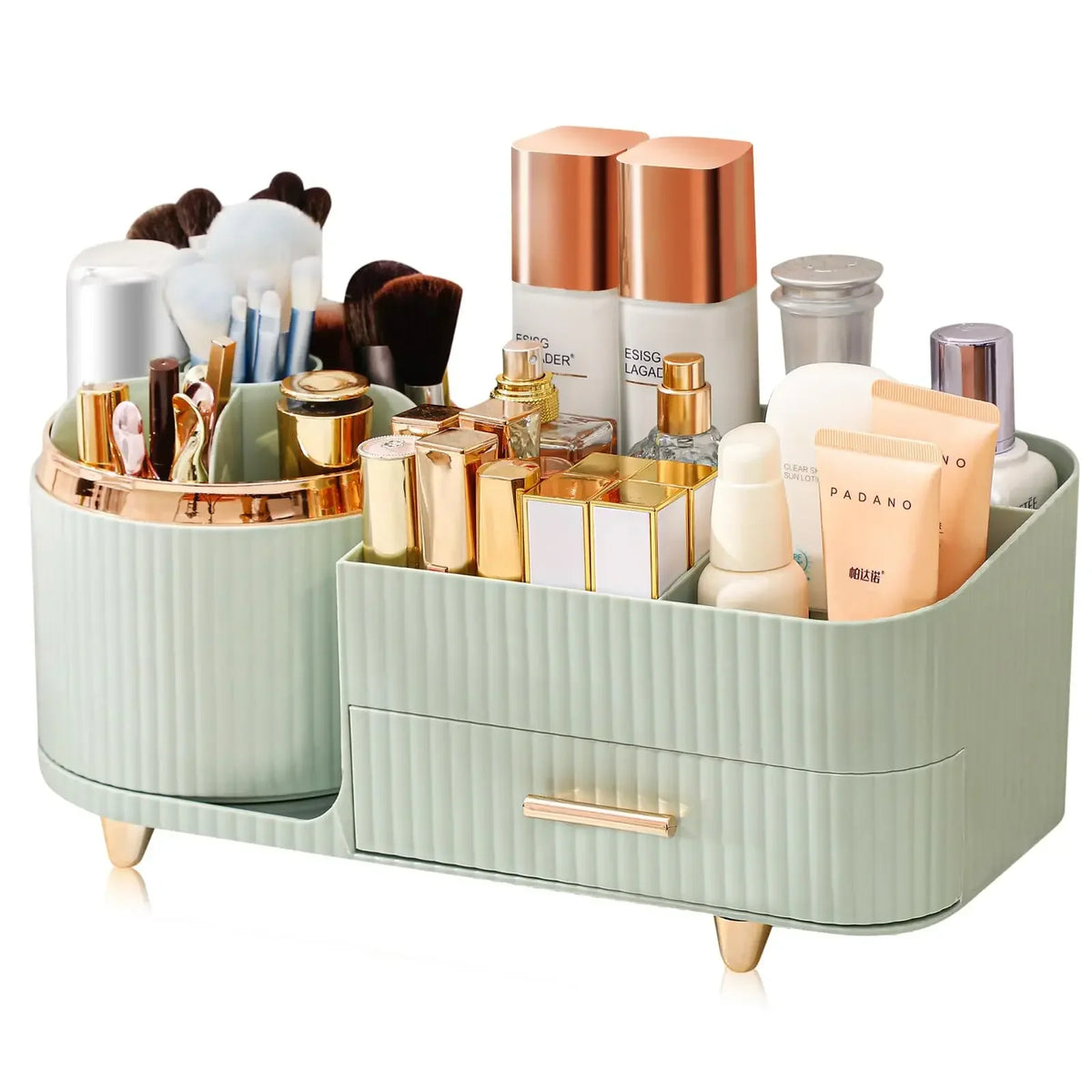 360° Rotating Makeup Organiser with Drawers – Large Capacity Vanity Storage