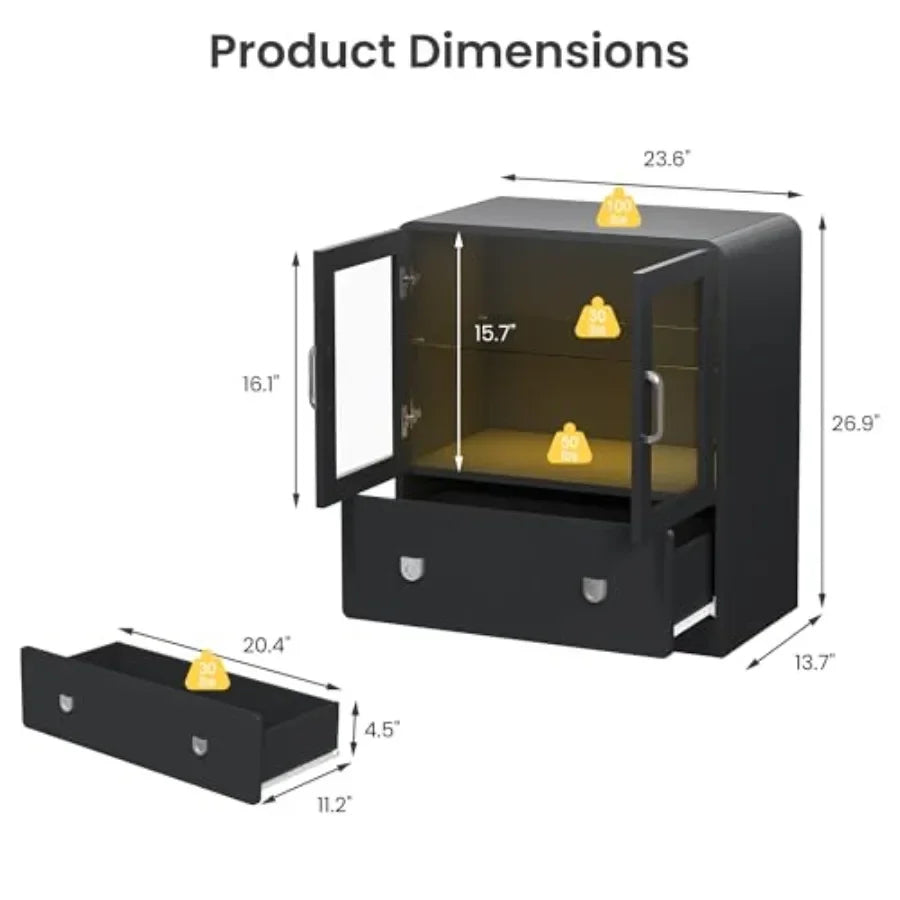 Black Display Cabinet with Acrylic Doors and LED Lights