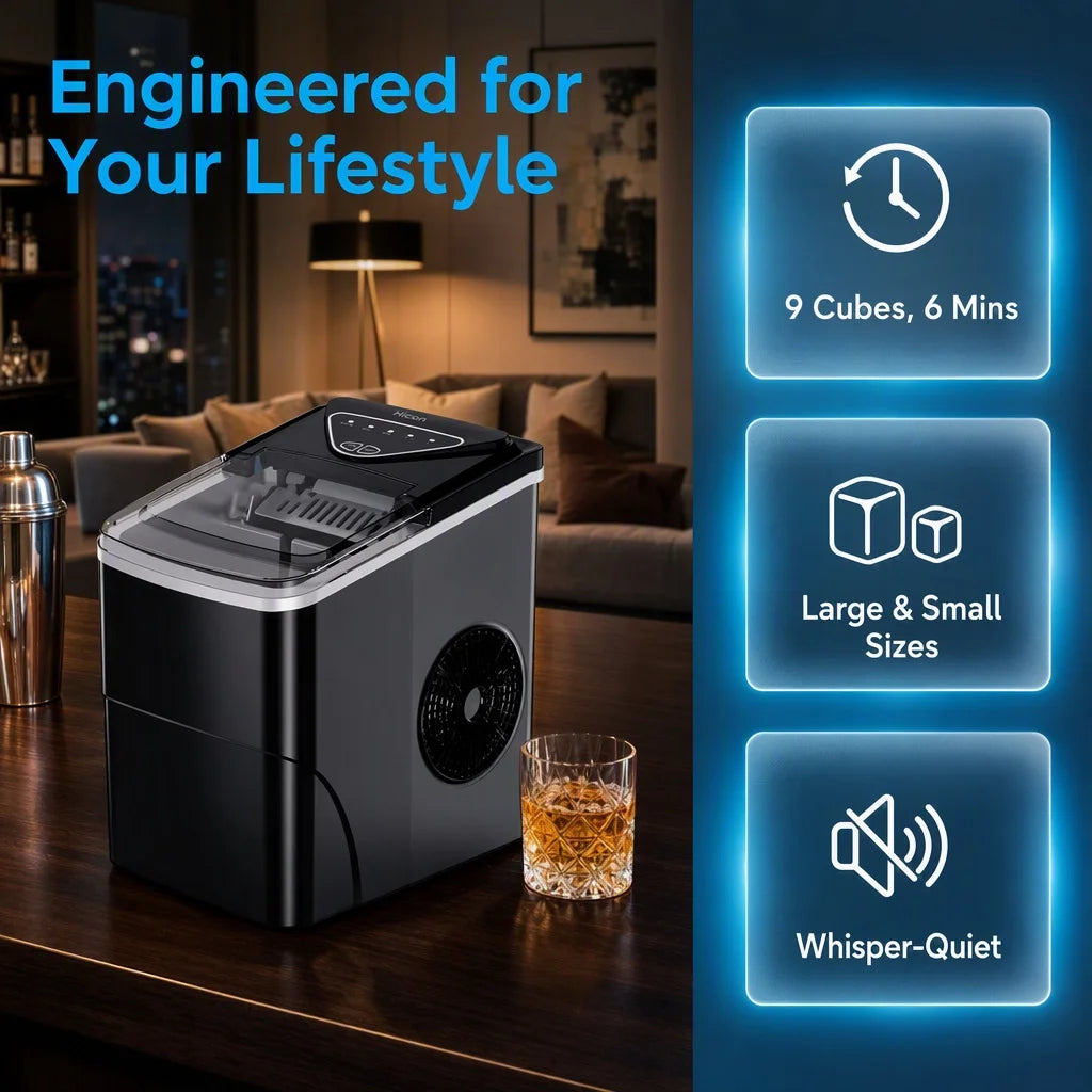 Countertop Ice Maker, Bullet Ice with Basket and Scoop