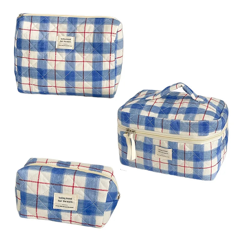 Rhombus Textured Cosmetic  Storage  Simple Student Large Capacity Portable Cosmetics Clutch  Wash  bag