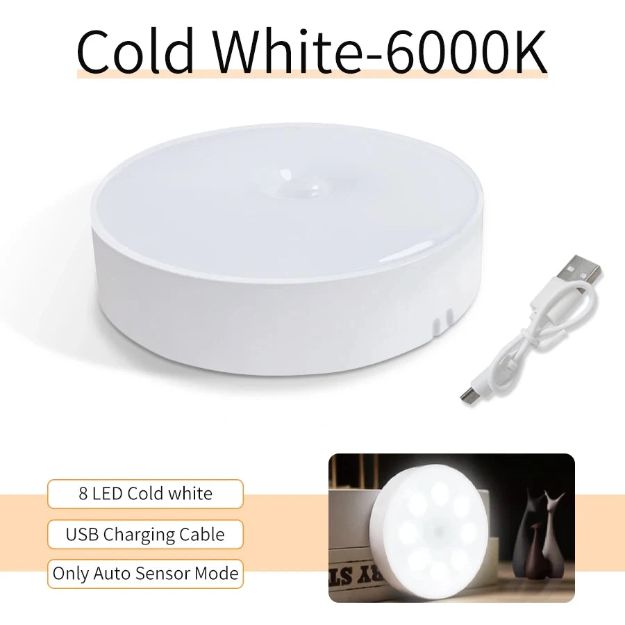 USB Rechargeable Motion Sensor Night Light – LED Puck Light for Cabinet, Hallway & Stairs