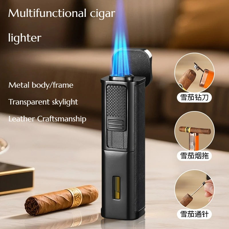 4-in-1 Triple Jet Cigar Lighter with Built-In Accessories