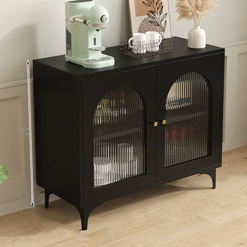 Black Sideboard Cabinet with Arched Ribbed Glass Doors