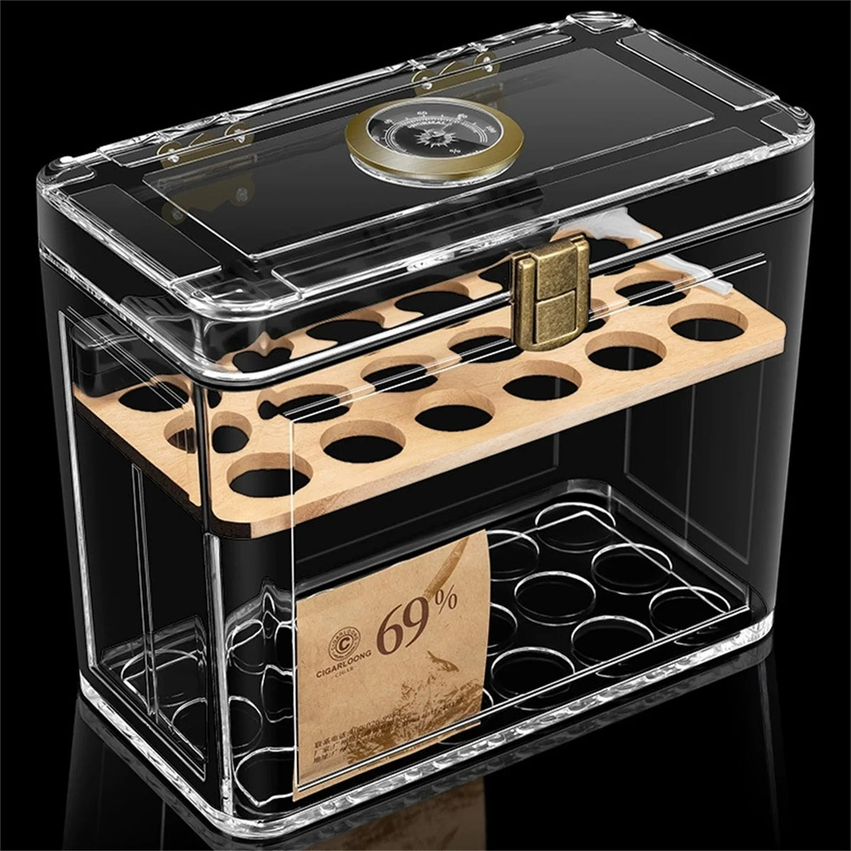 Acrylic Cigar Humidor with Hygrometer – Approx. 18 Cigars