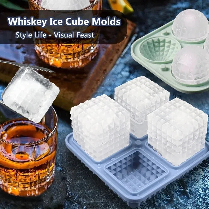 Silicone Ice Ball Mould with Lid - Round & Square Whisky Ice Tray