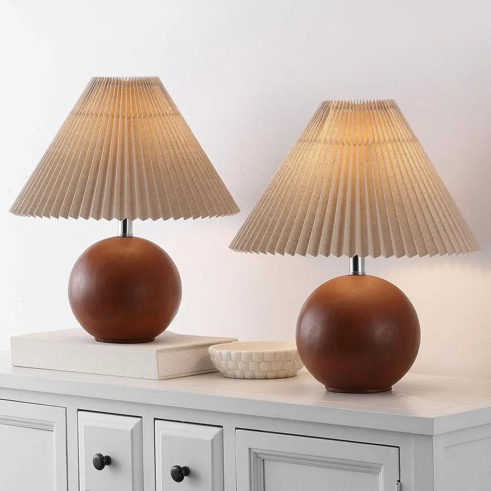 Rory Walnut Resin Table Lamp Set of 2, 17 Accent Lights with Fabric Shades, E26 Bulb Compatible