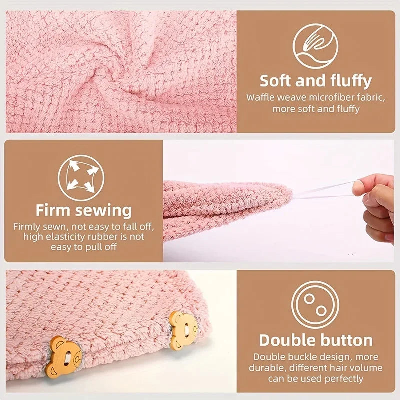 Daily household bath towels, hair drying caps, size 9.8 inches x 25.5 inches, women's adjustable absorbent hair towel