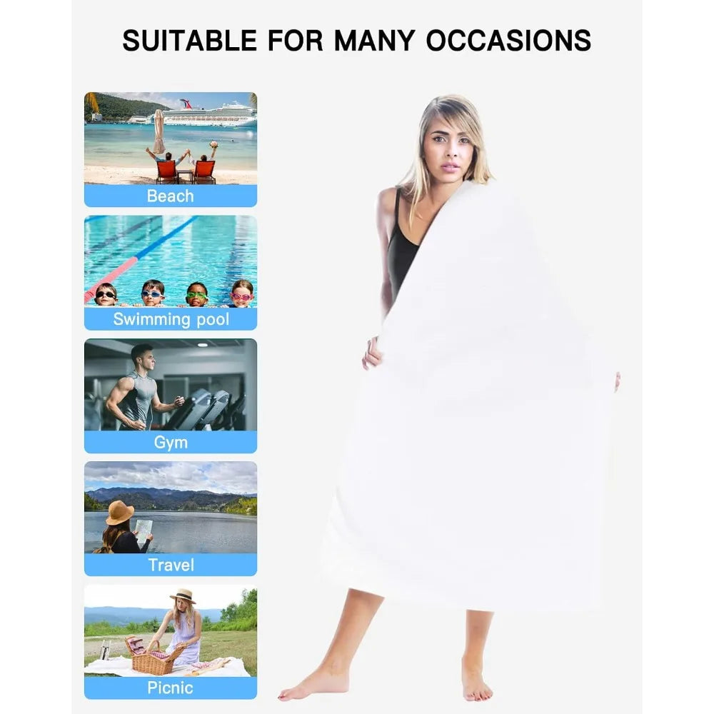1pc Beach Towel Pure White Towels for Beach, Bath, Pool, Gym, Yoga-Lightweight, Quick Dry Oversized Beach Towel