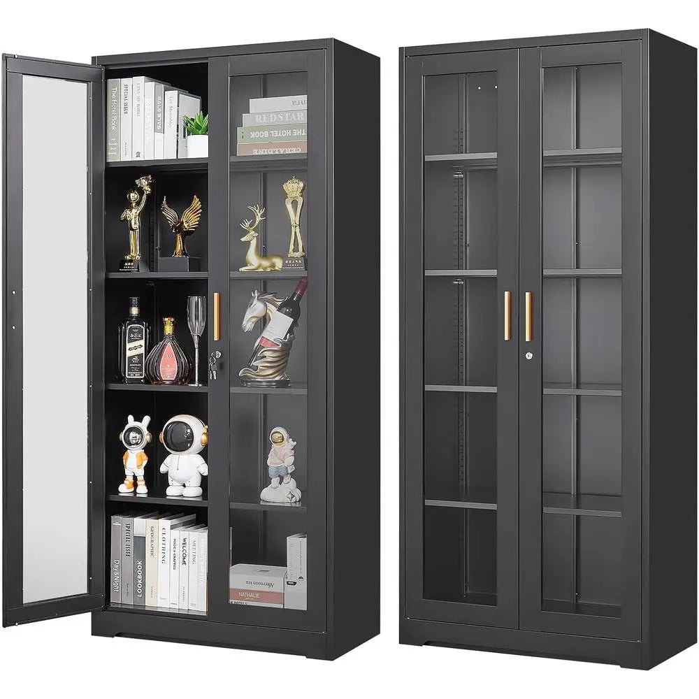 Glass Display Cabinet with Lock, Metal Curio Cabinet with Tempered Glass Do& Adjustable Shelves, Heavy-Duty China Cabior Living