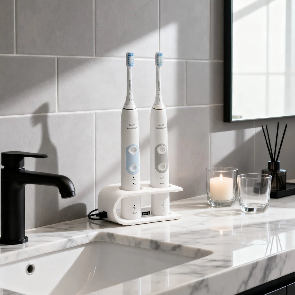 Two-Hole Toothbrush Holder for Countertop, Electric Toothbrush Storage Rack Bathroom Tools, Suitable for Organizing Toothbrushes