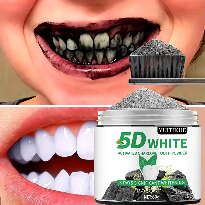 YUlTlKUE 5D White Activated charcoal Tooth Powder Natural Teeth Whitening Oral Care Fresh Breath 60g