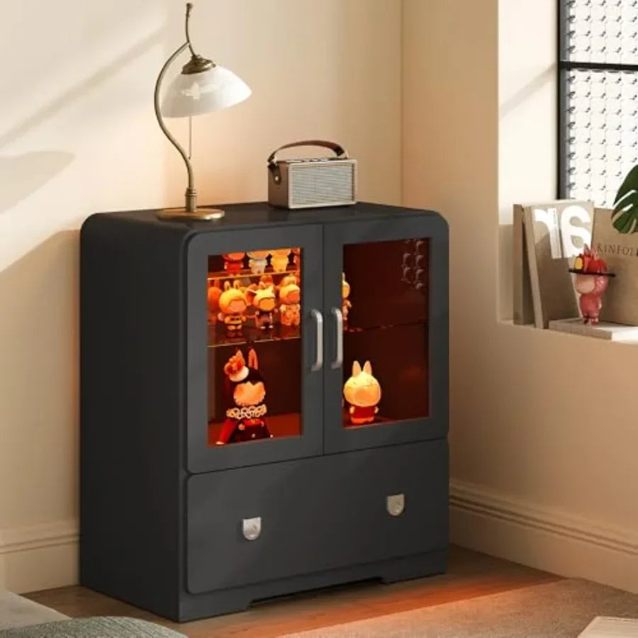 Black Display Cabinet with Acrylic Doors and LED Lights