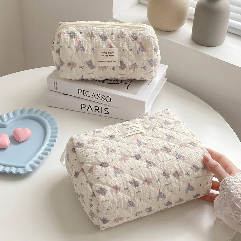 Cartoon baby elephant seersucker cosmetic bag soft cute padded cotton large-capacity storage bag travel portable washing bag