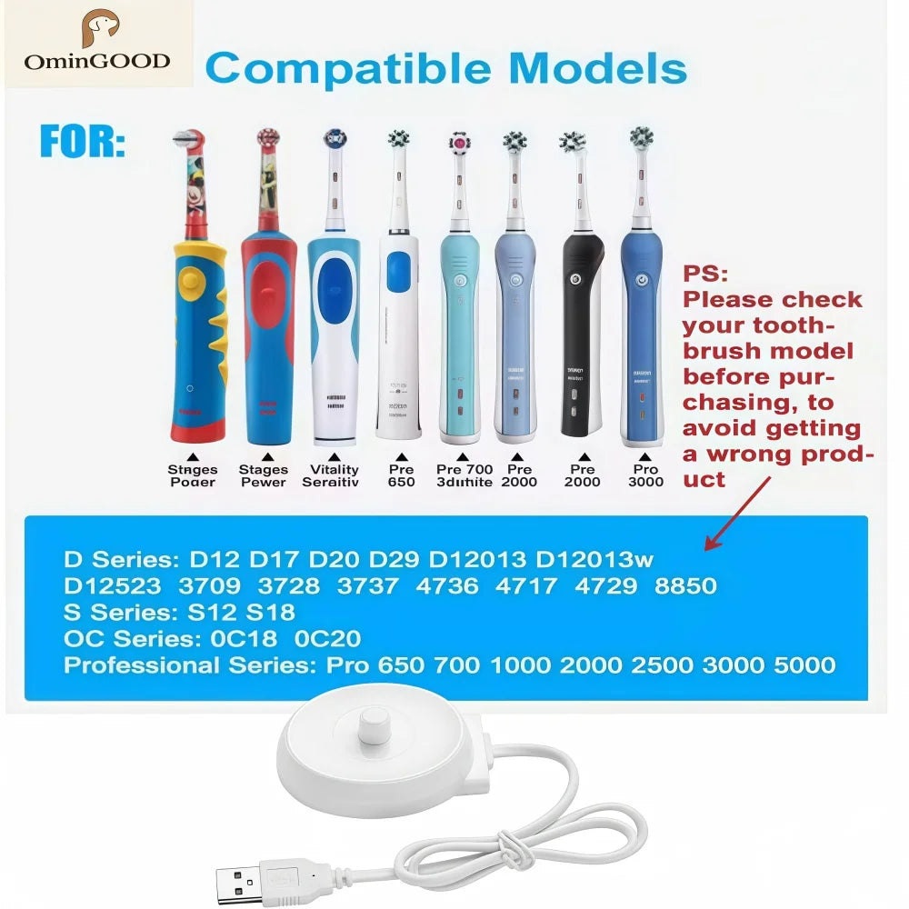 Portable Replacement Charging Base Travel Charger Dock Compatible with Braun Oral-B D12 Pro iO Series Electric Toothbrush