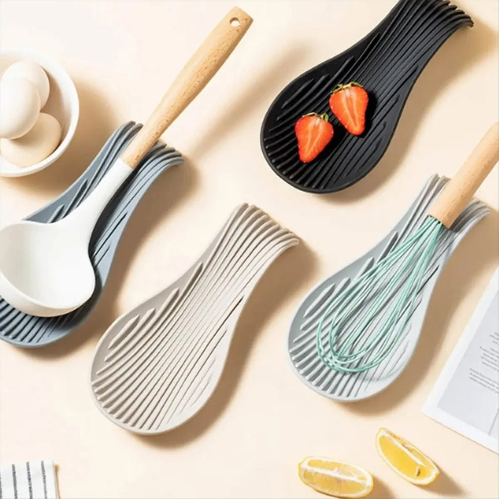 N14R Top 4 Pcs Silicone Insulated Spoon Holder Heat Resistant Placemat Spoon Holder Cutlery Shelving Kitchen Tools Placemat