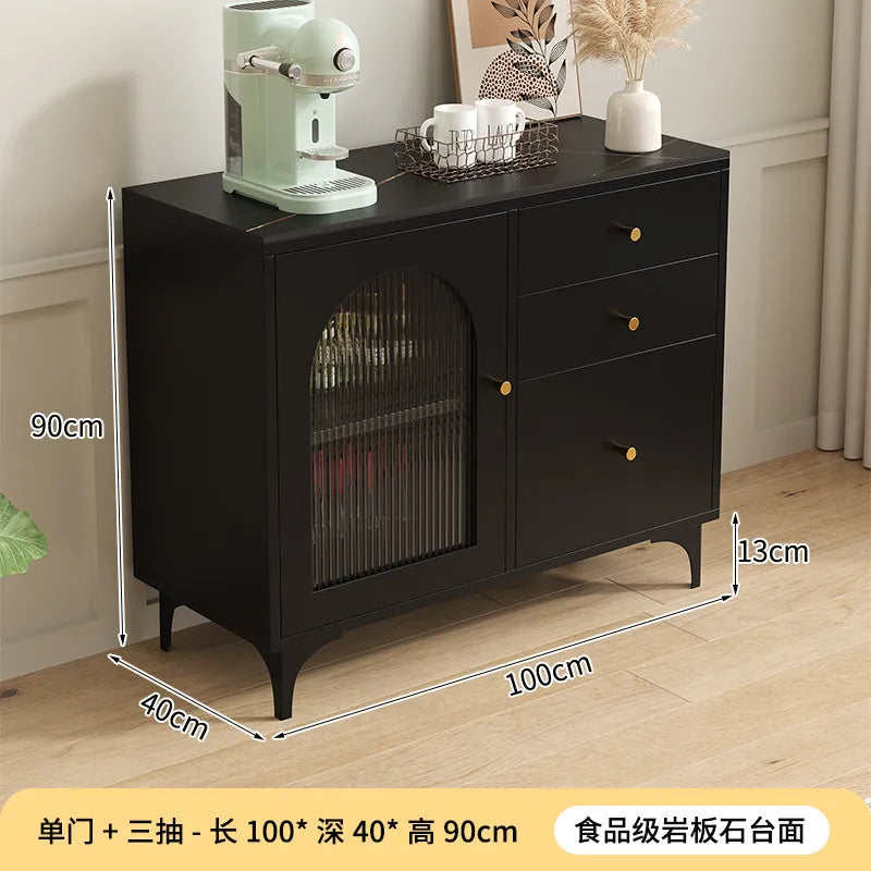 Black Sideboard Cabinet with Arched Ribbed Glass Doors