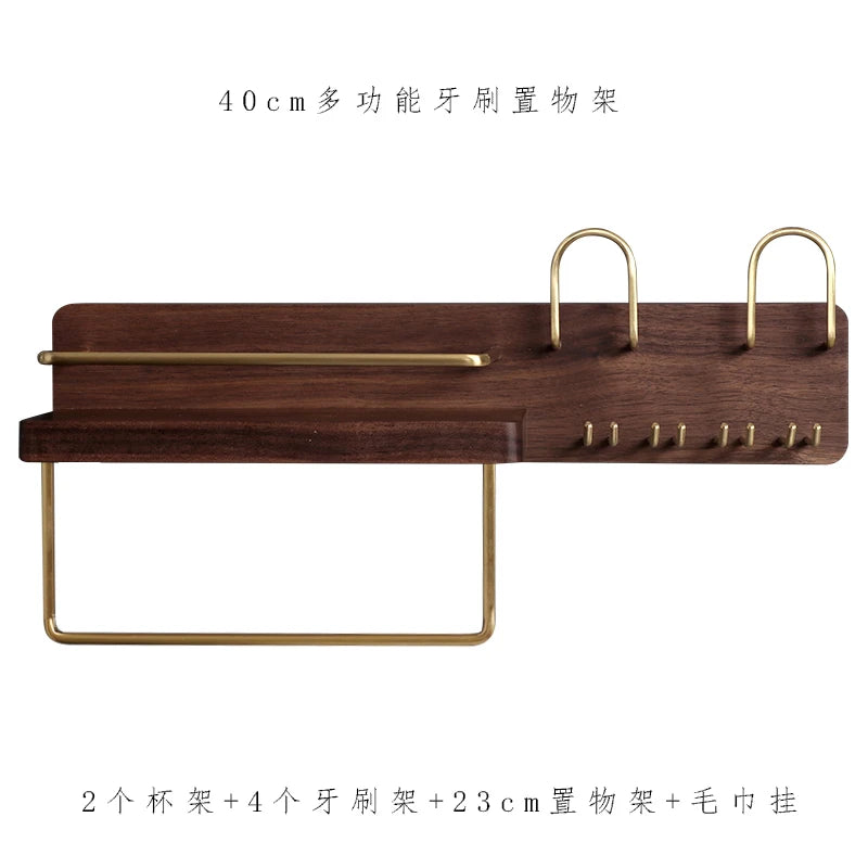 Black Walnut Electric Toothbrush Holder Multi Functional Wall-Mounted Gargle Cup and Paper Towel Storage Rack for Bathroom