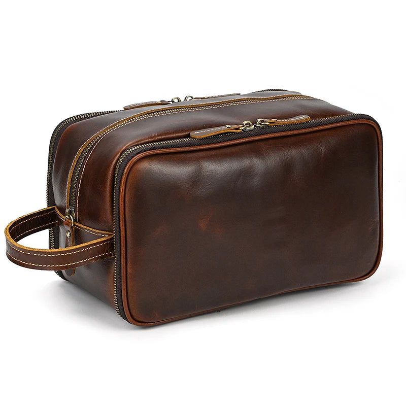 Cowhide Toiletry Bag Men Leather Cosmetic Bag Man Woman Wash Bag Storage Bags Genuine Leather Handbag for Make Up Dopp Kit Male