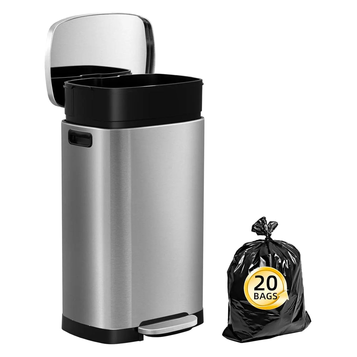 13 Gallon Soft-Close Pedal Bin with Removable Inner Bucket & Lid