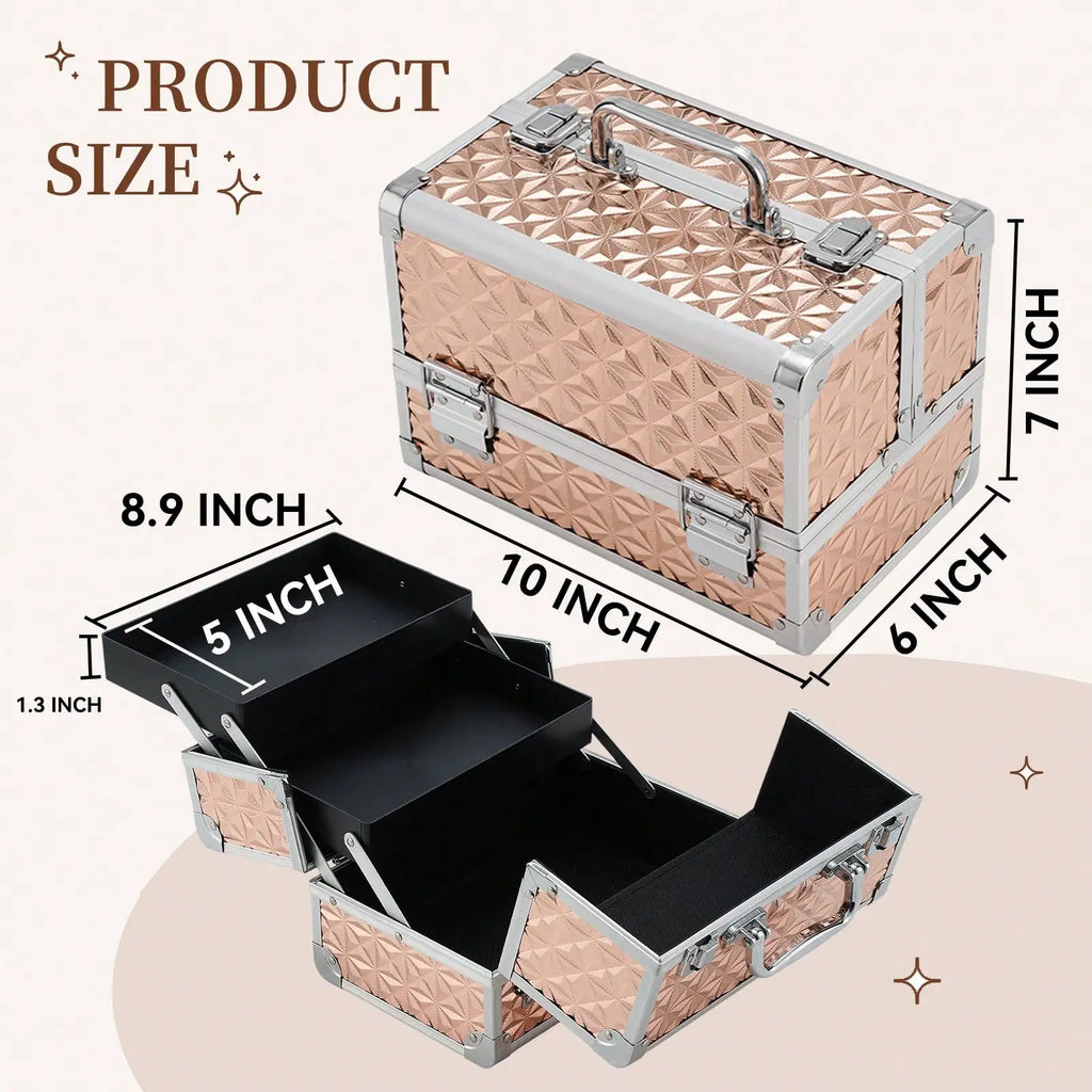 Portable Makeup Train Case with 2 Trays