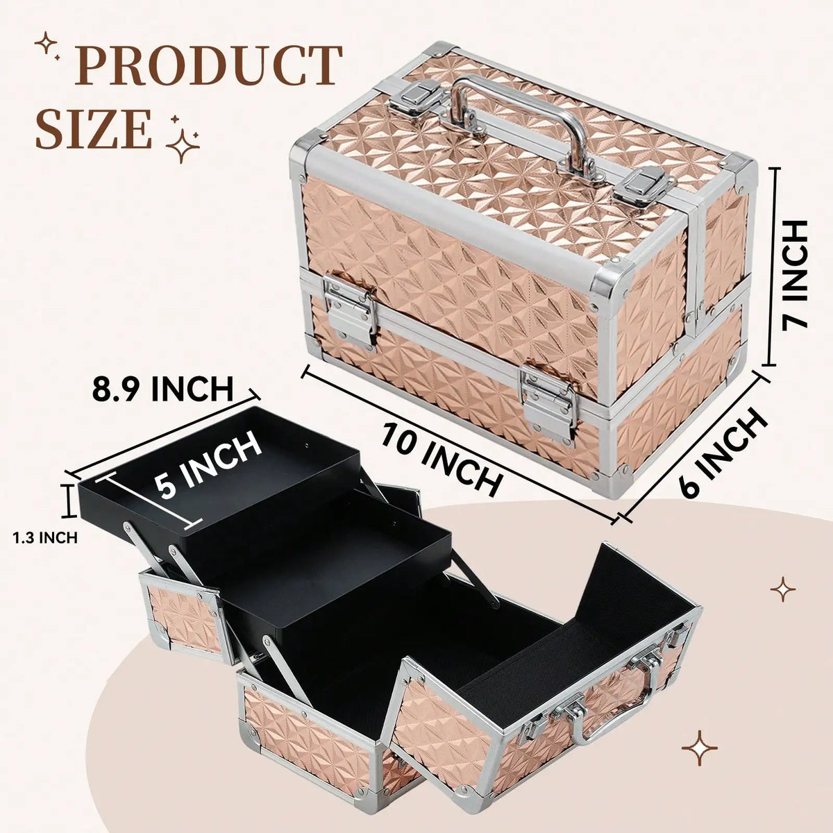 Portable Makeup Train Case with 2 Trays