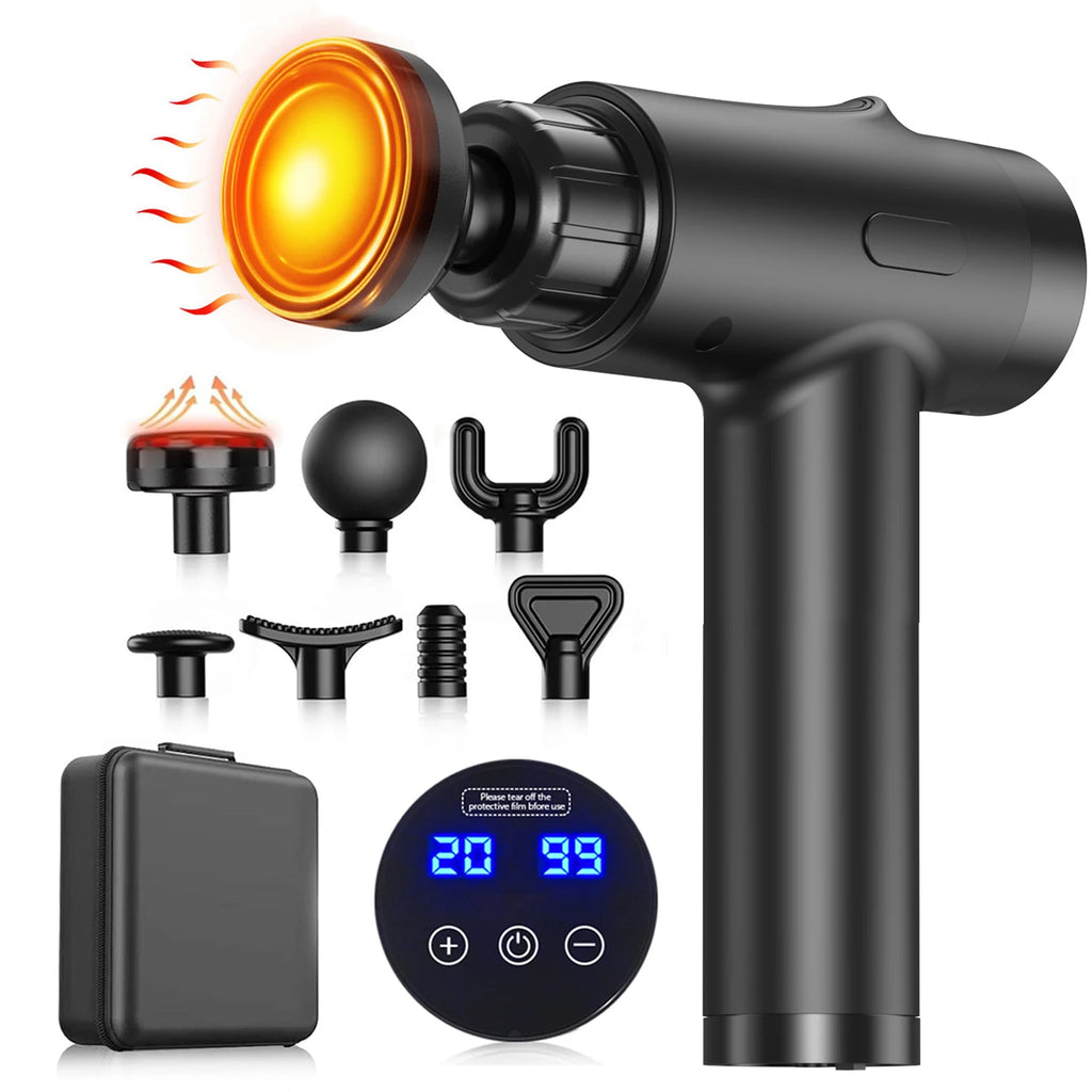 Rechargeable Massage Gun with Heated Head and 7 Attachments