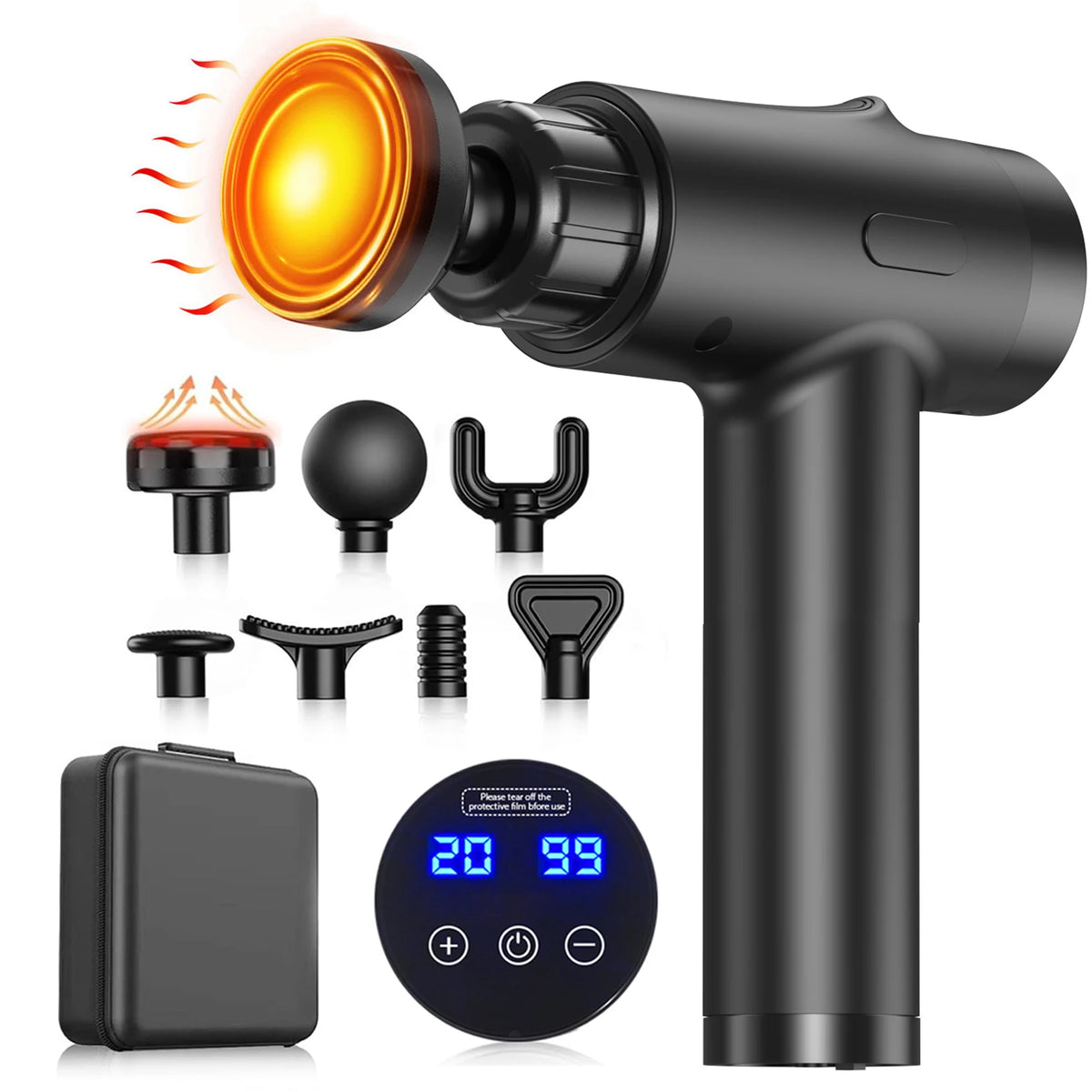 Rechargeable Massage Gun with Heated Head and 7 Attachments