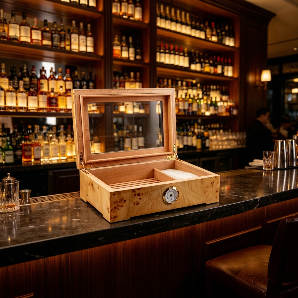 Wooden Cigar Humidor with Hygrometer and Humidifier – Approx. 35 Cigars