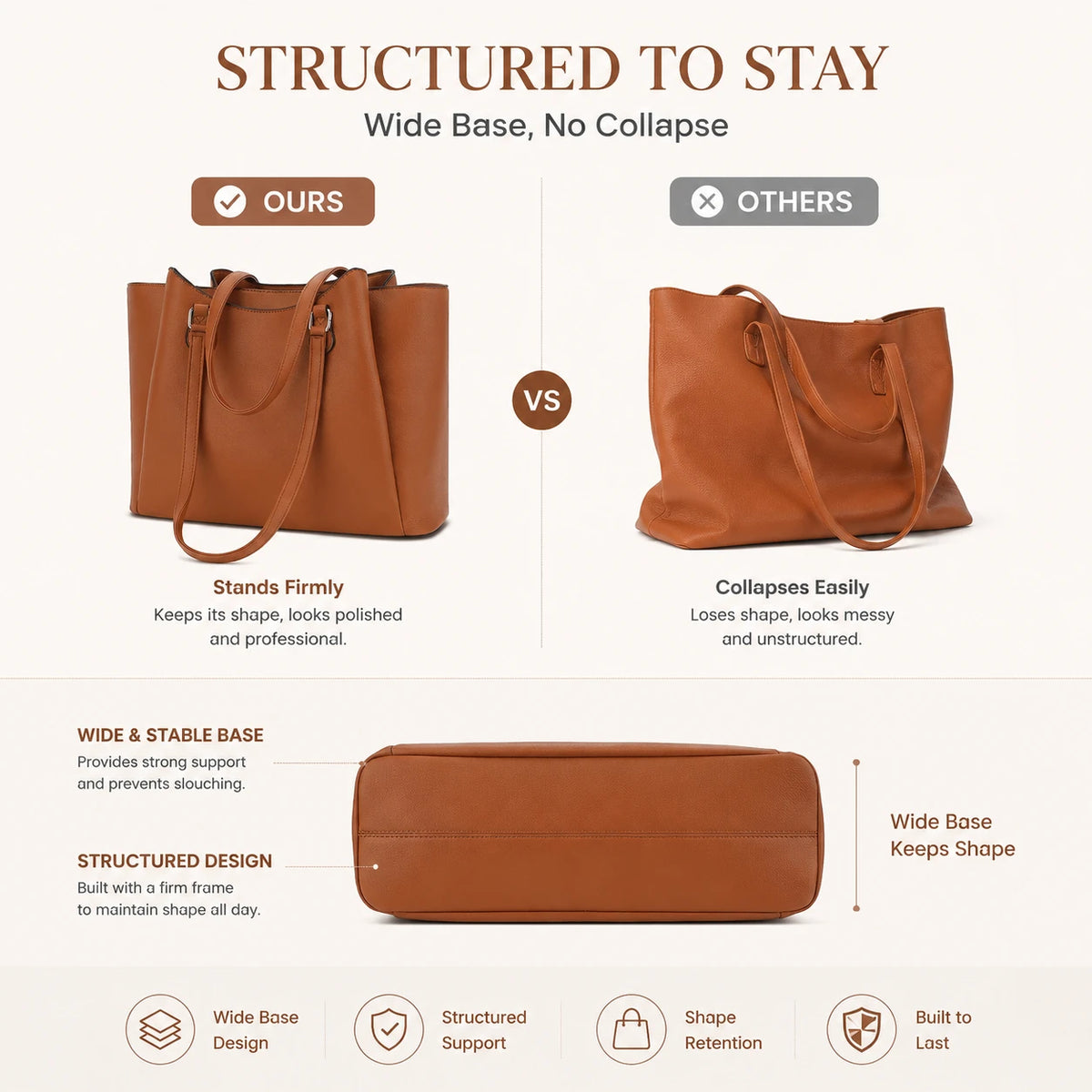 Faux Leather Tote Bag - 13.5" Laptop Work Bag with Pouch