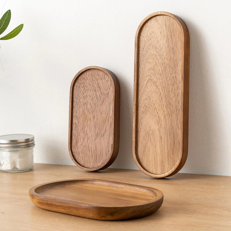 Japanese-Style Solid Wood Serving Tray | Round & Rectangle Wooden Plate