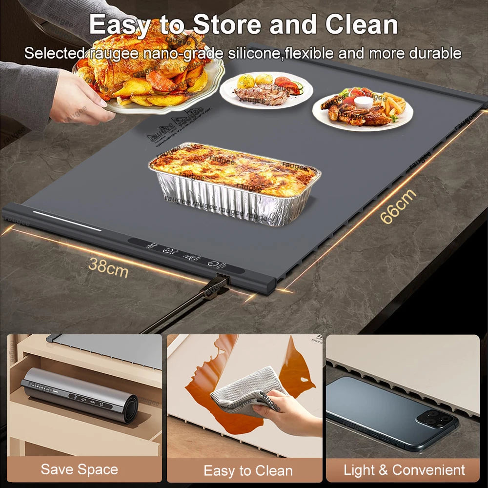 Electric Food Warming Mat with 8 Heat Settings & Timer – EU Plug