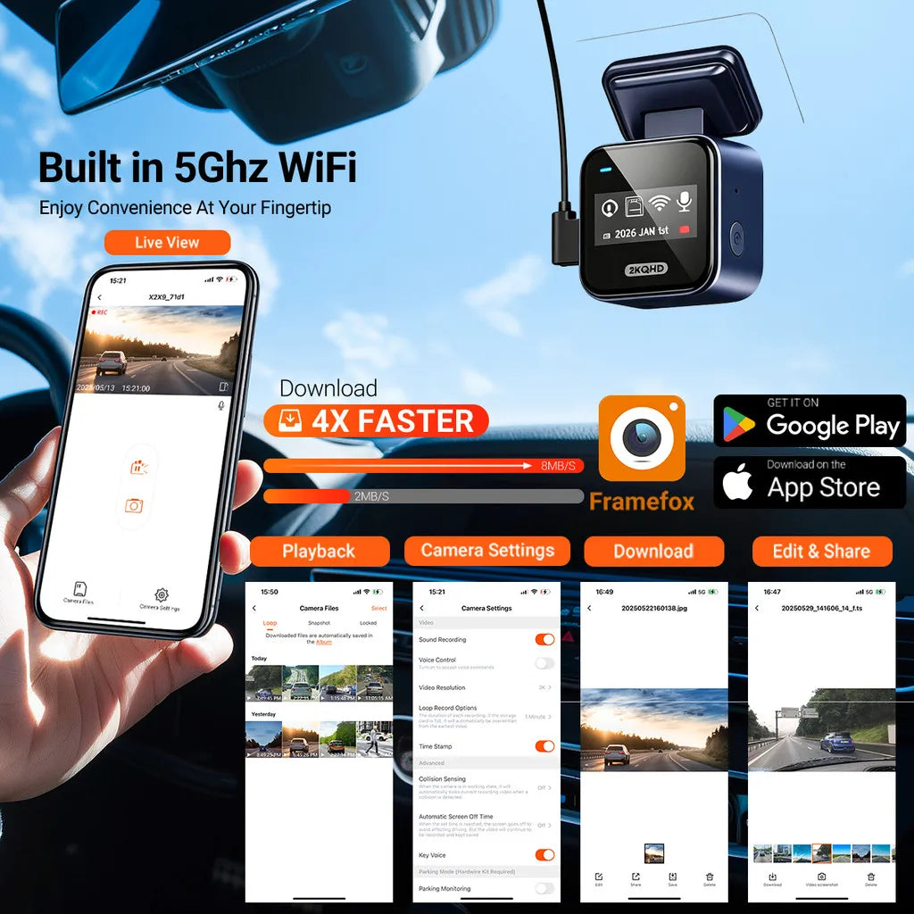 F18 2K Mini Dash Cam with Wi-Fi & Parking Monitor