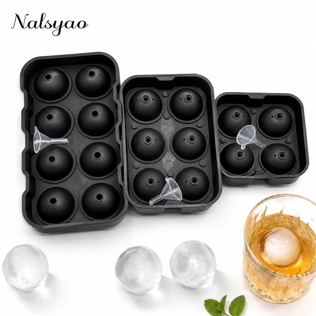 Silicone Ice Ball Mould Tray – 4, 6 & 8 Grid Large Round Ice Cubes for Whisky & Cocktails