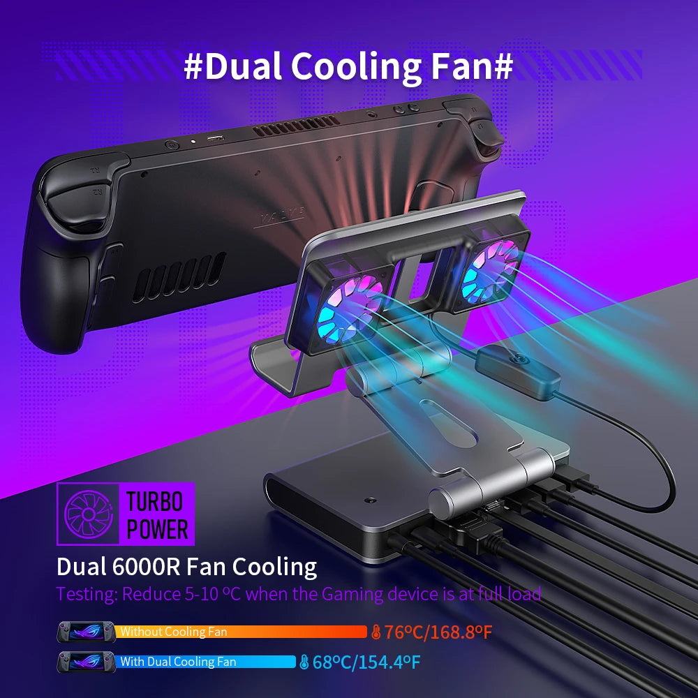 Docking Station For Switch2 6 In 1 Cooling Base 4K144Hz HDMI Dock with Dual Fans TV Mode Adapter Portable Stand&Heat Dissipation