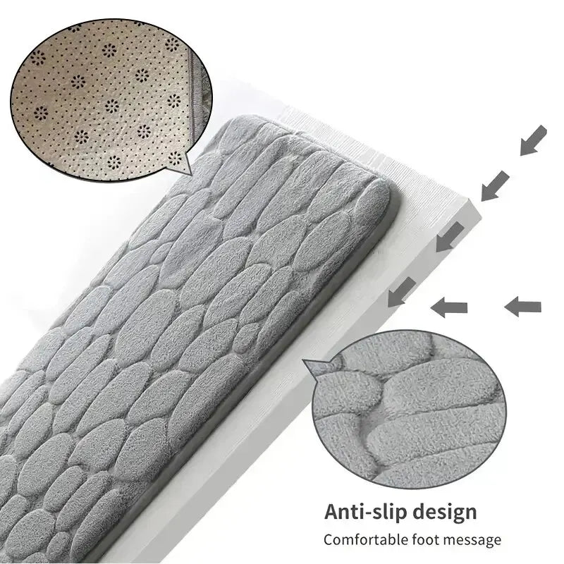 Embossed Microfibre Floor Mat – Anti-Slip, Memory Foam, Pebble Design for Bathroom & Living Room