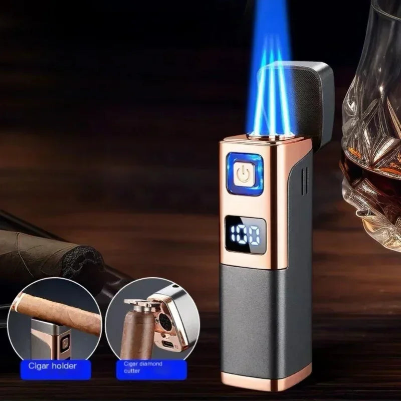 USB-C Rechargeable Triple Jet Lighter with Digital Display