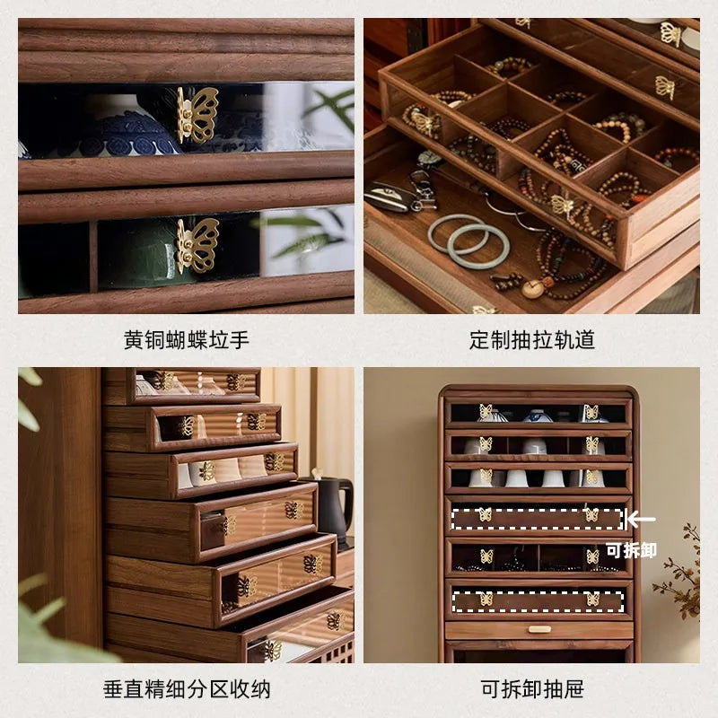 North American black walnut solid wood dental cabinet teacup tea set storage modern light luxury floor-to-ceiling cabinet