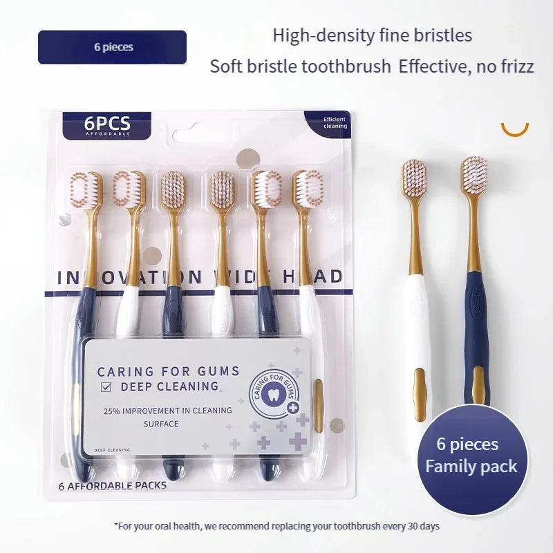 High Quality Wide Head Household 6-pack Adult Soft Bristled Toothbrush For Both Men And Women, Soft And Delicate Details