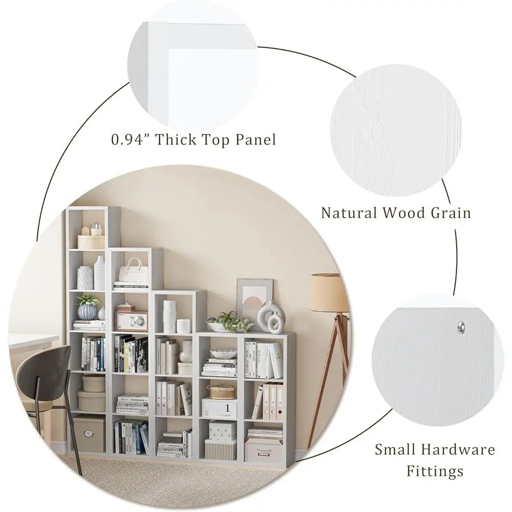 11 Inch Open Back Cube Bookcase with Thickened Border - White, 8 Cubes for Home or Office Display