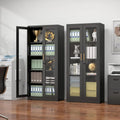 Glass Display Cabinet with Lock, Metal Curio Cabinet with Tempered Glass Do& Adjustable Shelves, Heavy-Duty China Cabior Living