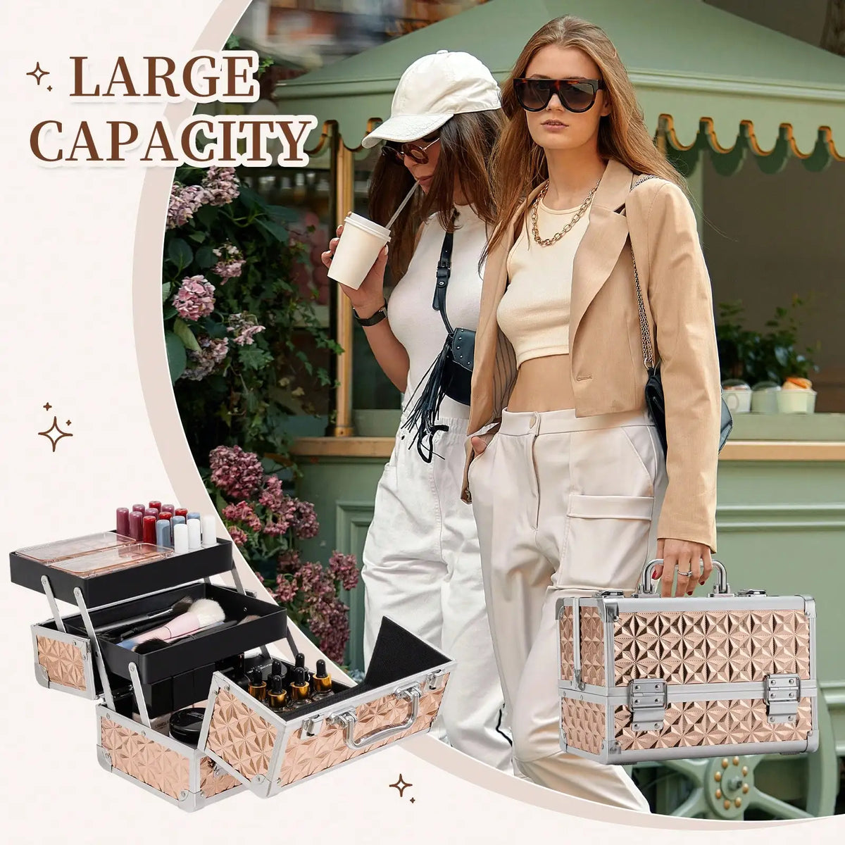 Portable Makeup Train Case with 2 Trays